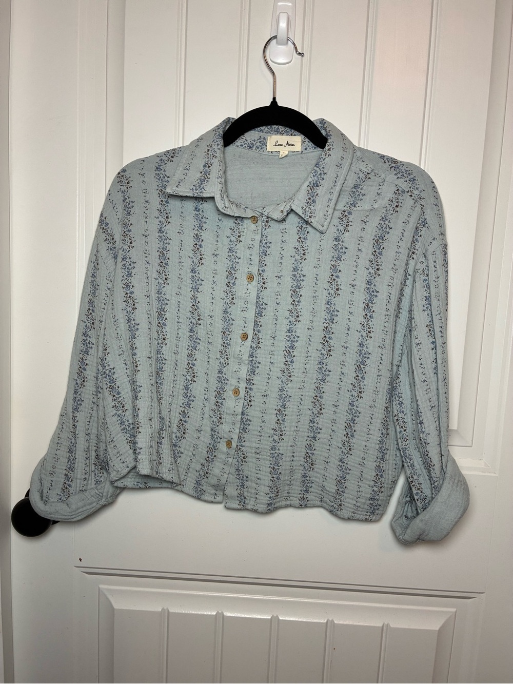 Love Notes Pale Blue Striped Floral Button-Front Shirt